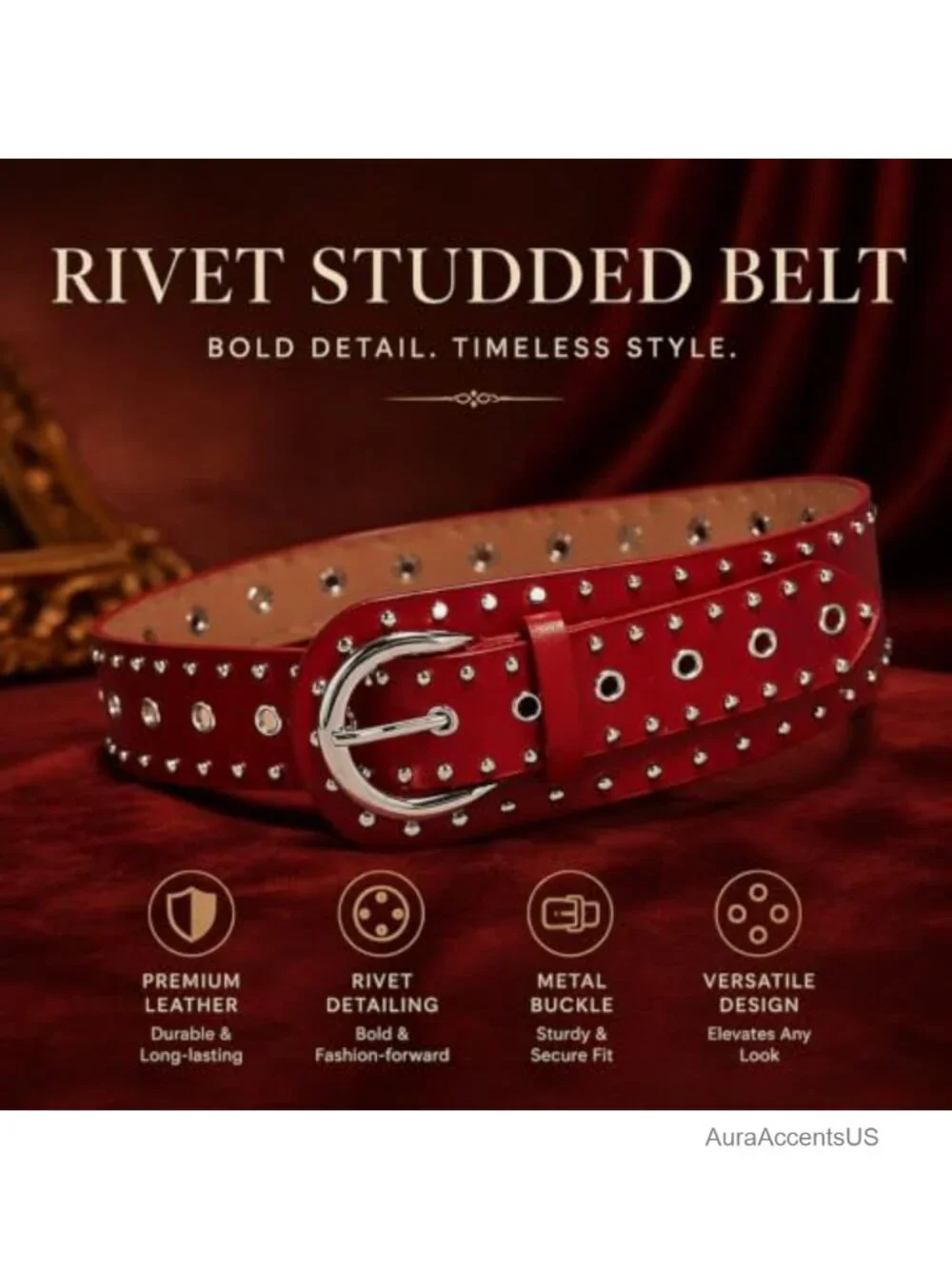 Y2K Studded Chunky PU Leather Belt Adjustable Silver Rivet Punk Gothic Festival